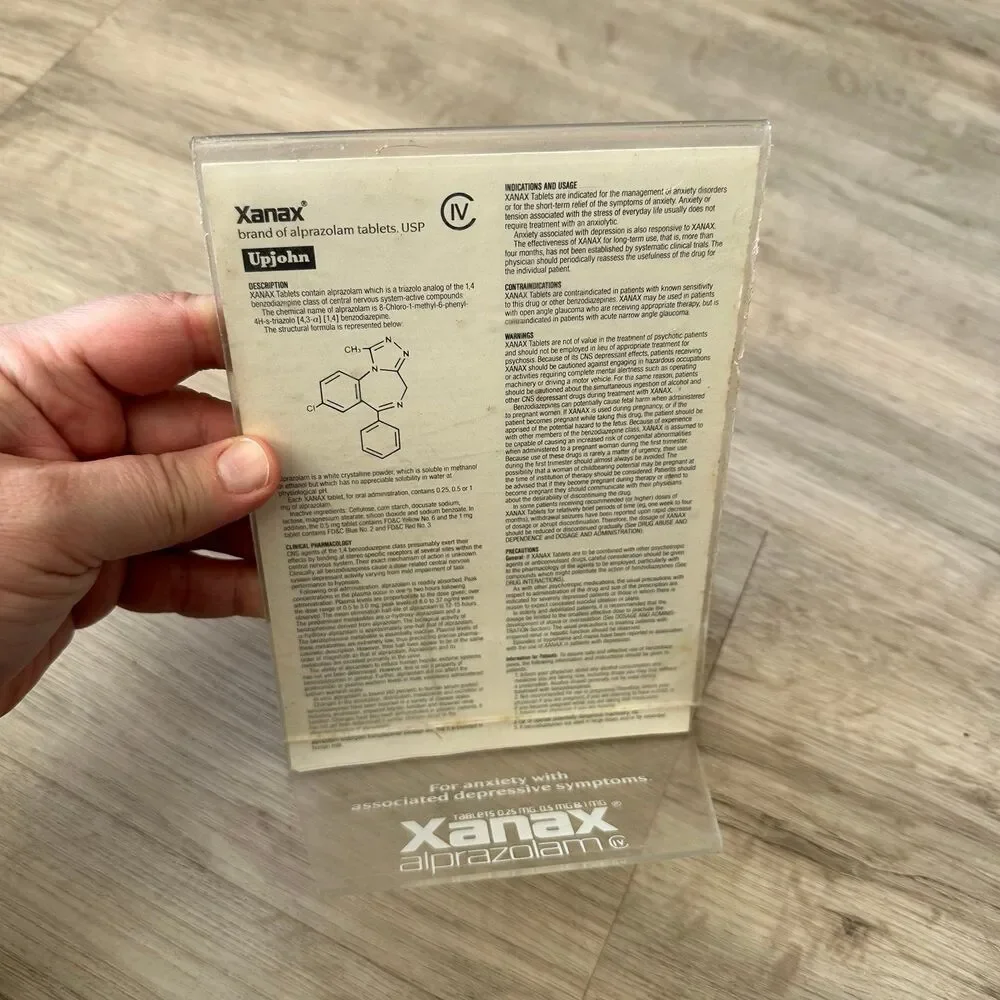 Vintage 1989 Upjohn Pharmaceuticals Merch Acrylic Frame & Info Page Xanax - Picture 3 of 9